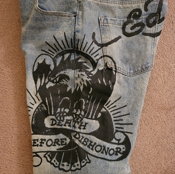 Ed Hardy Denim Death Before Dishonor Blue Distressed Jeans Slim Fit New - Picture 3 of 7